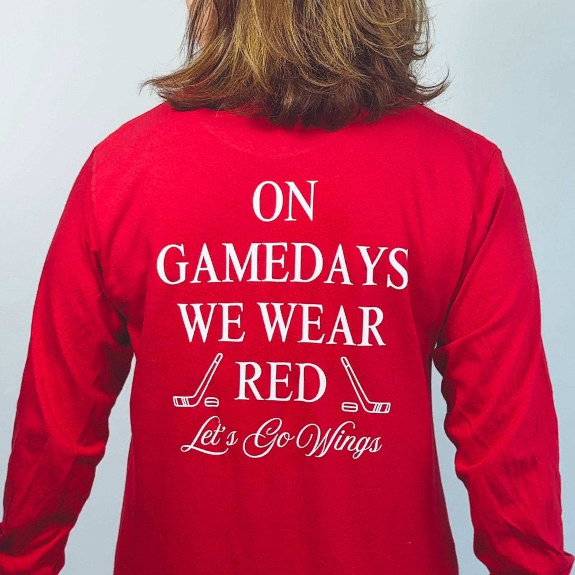 Detroit Hockey Game Day Shirt Women’s | Red Comfort Colors Long Sleeve Go Wings Tee
