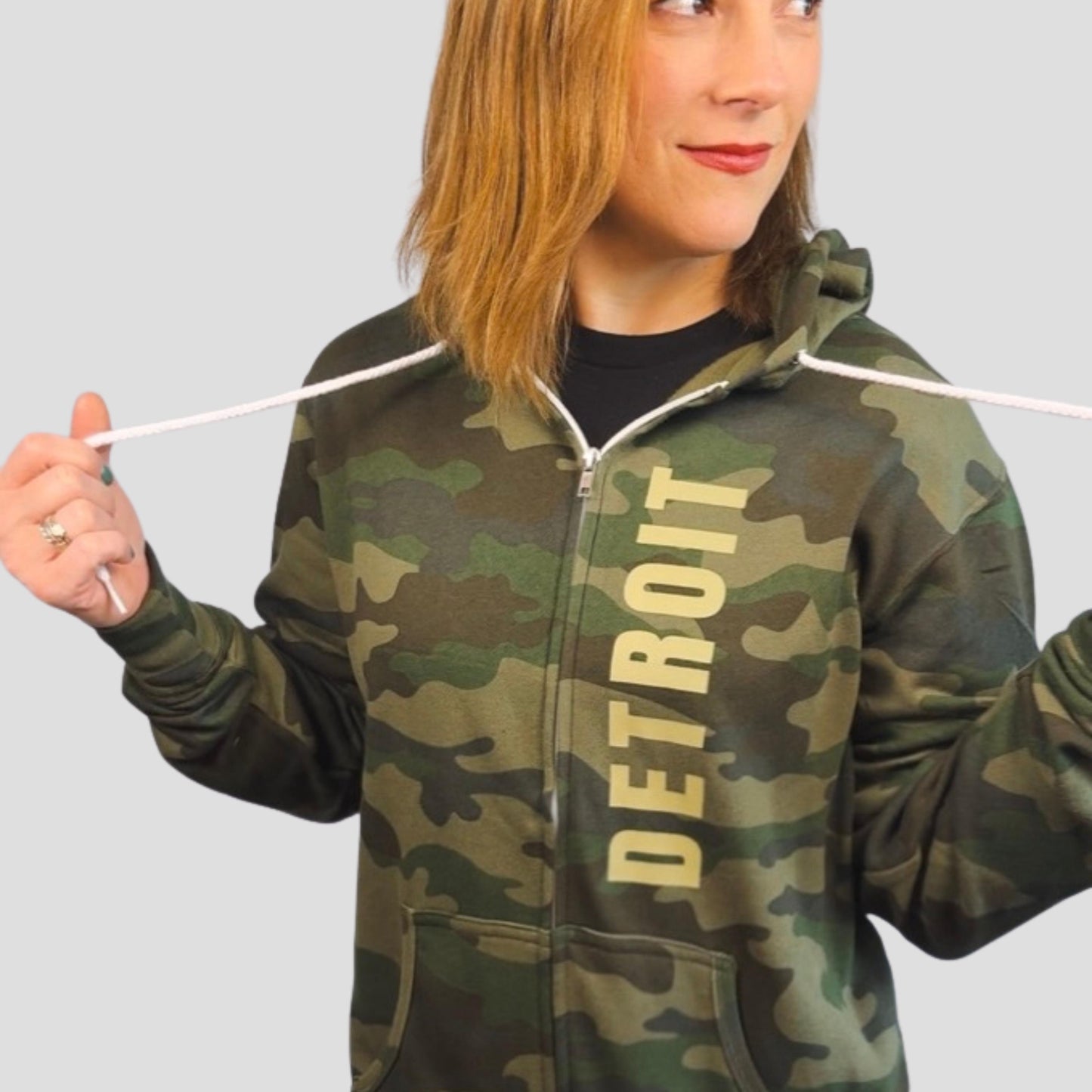 Detroit Camo Zip Hoodie | Full Zip Sweatshirt | Unisex Streetwear Game Day Layer