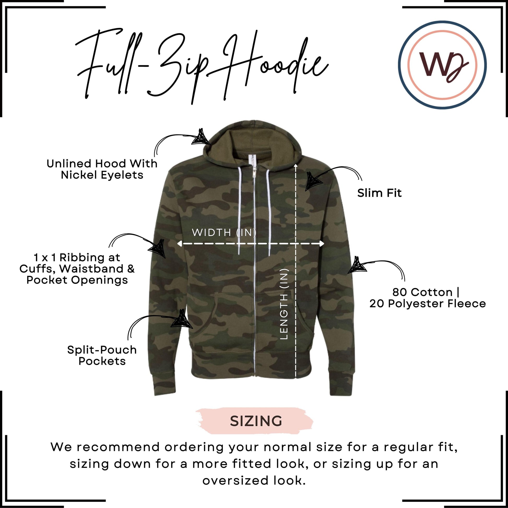 Detroit Camo Zip Hoodie | Full Zip Sweatshirt | Unisex Streetwear Game Day Layer