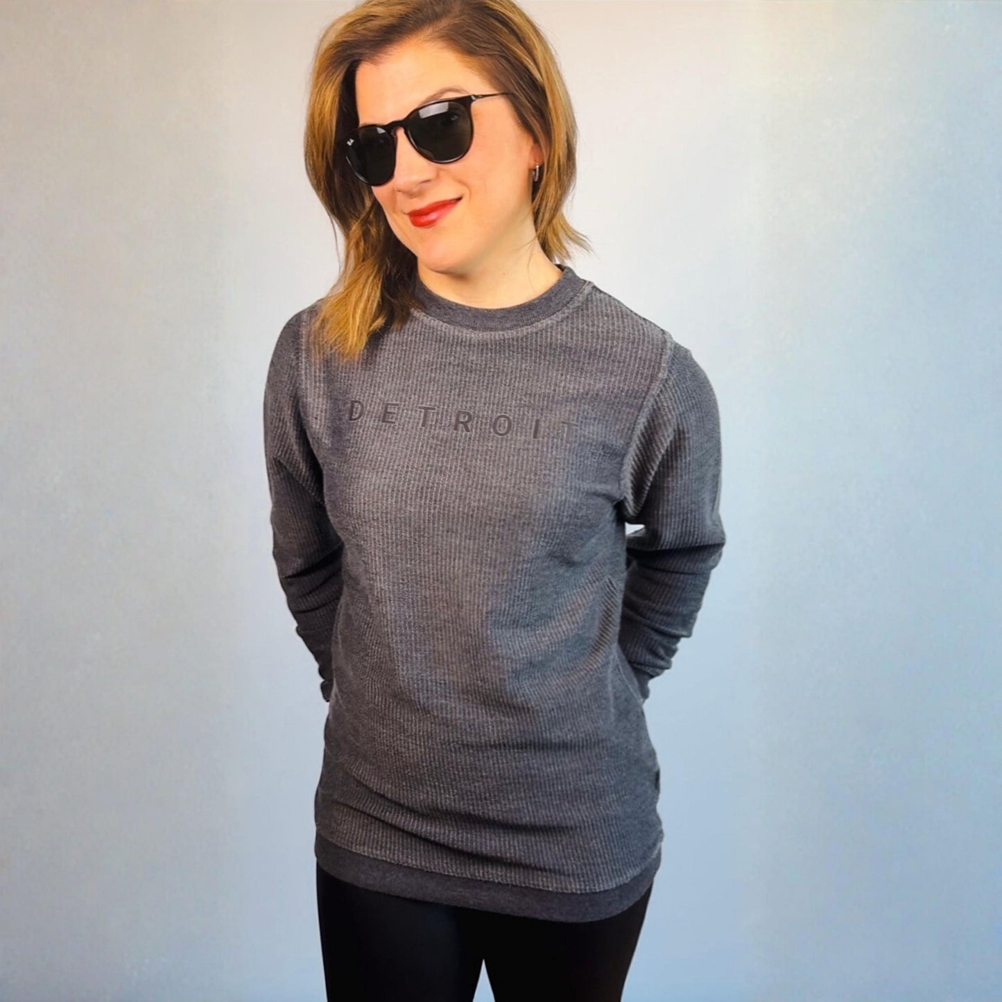 Detroit Corduroy Long Sleeve Shirt | Tone on Tone Black Top | Minimal Detroit Style Streetwear