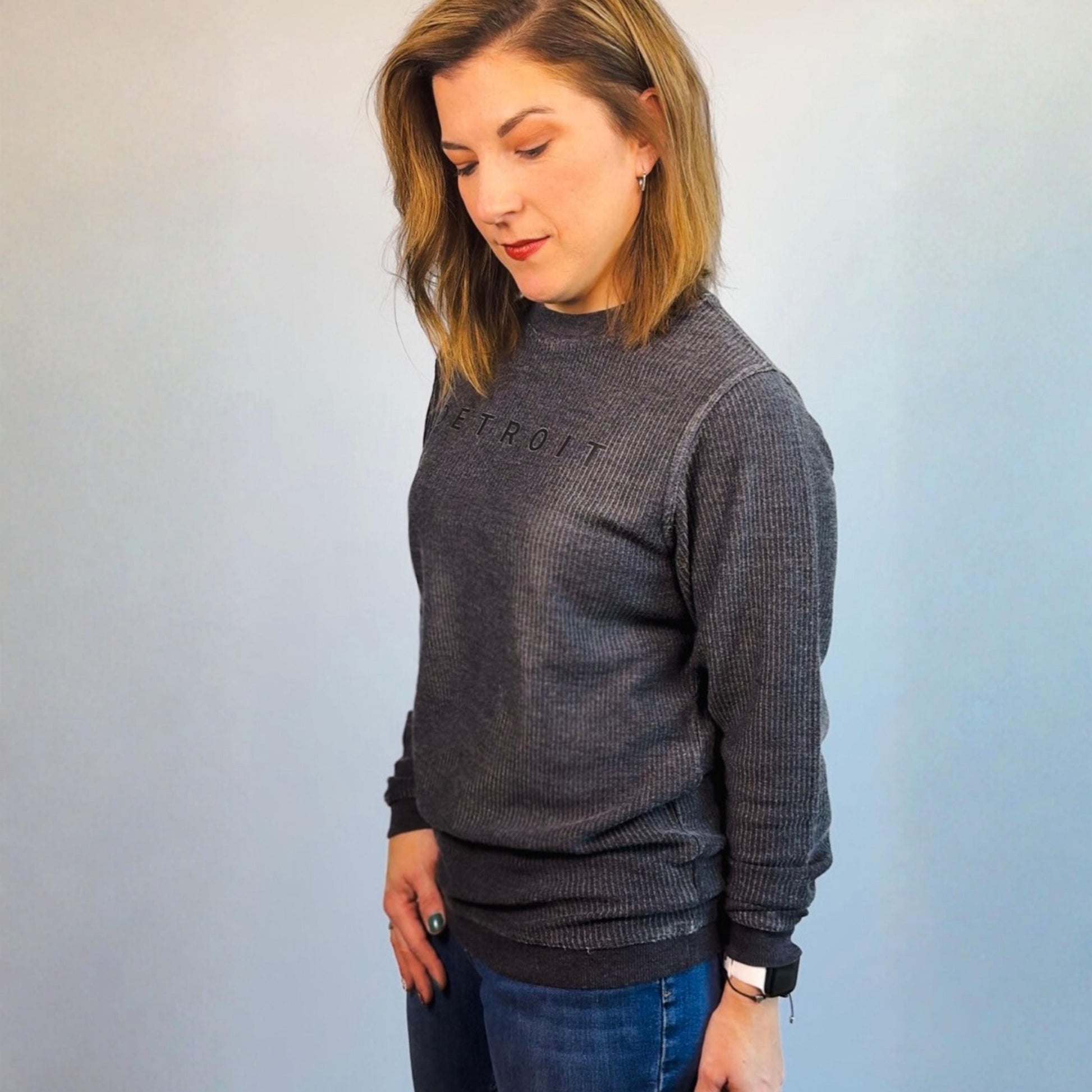 Detroit Corduroy Long Sleeve Shirt | Tone on Tone Black Top | Minimal Detroit Style Streetwear