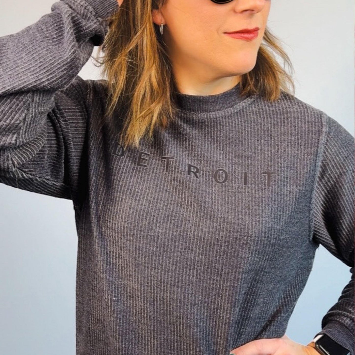 Detroit Corduroy Long Sleeve Shirt | Tone on Tone Black Top | Minimal Detroit Style Streetwear