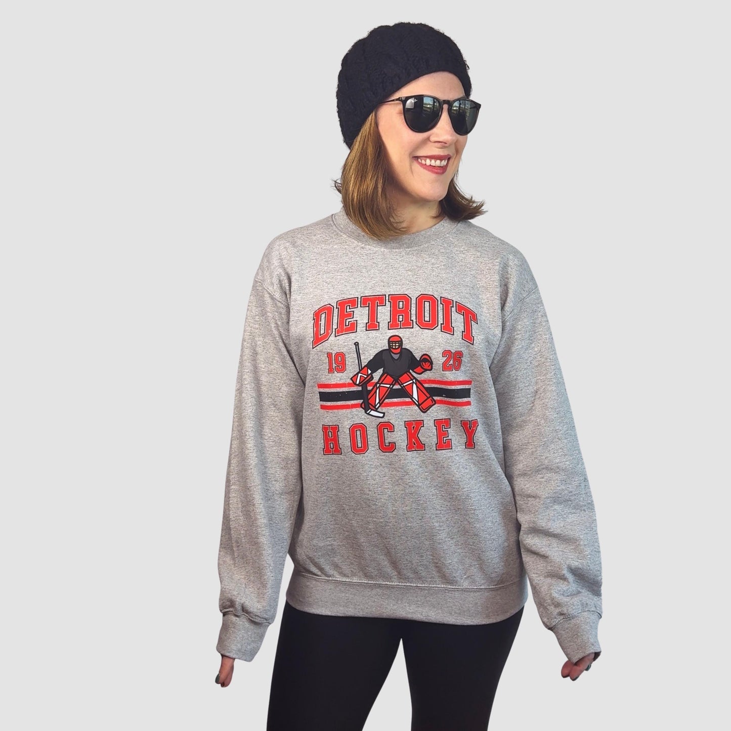 Vintage Detroit Hockey Sweatshirt | Grey Fleece Crewneck | EST 1926 Retro Game Day Pullover