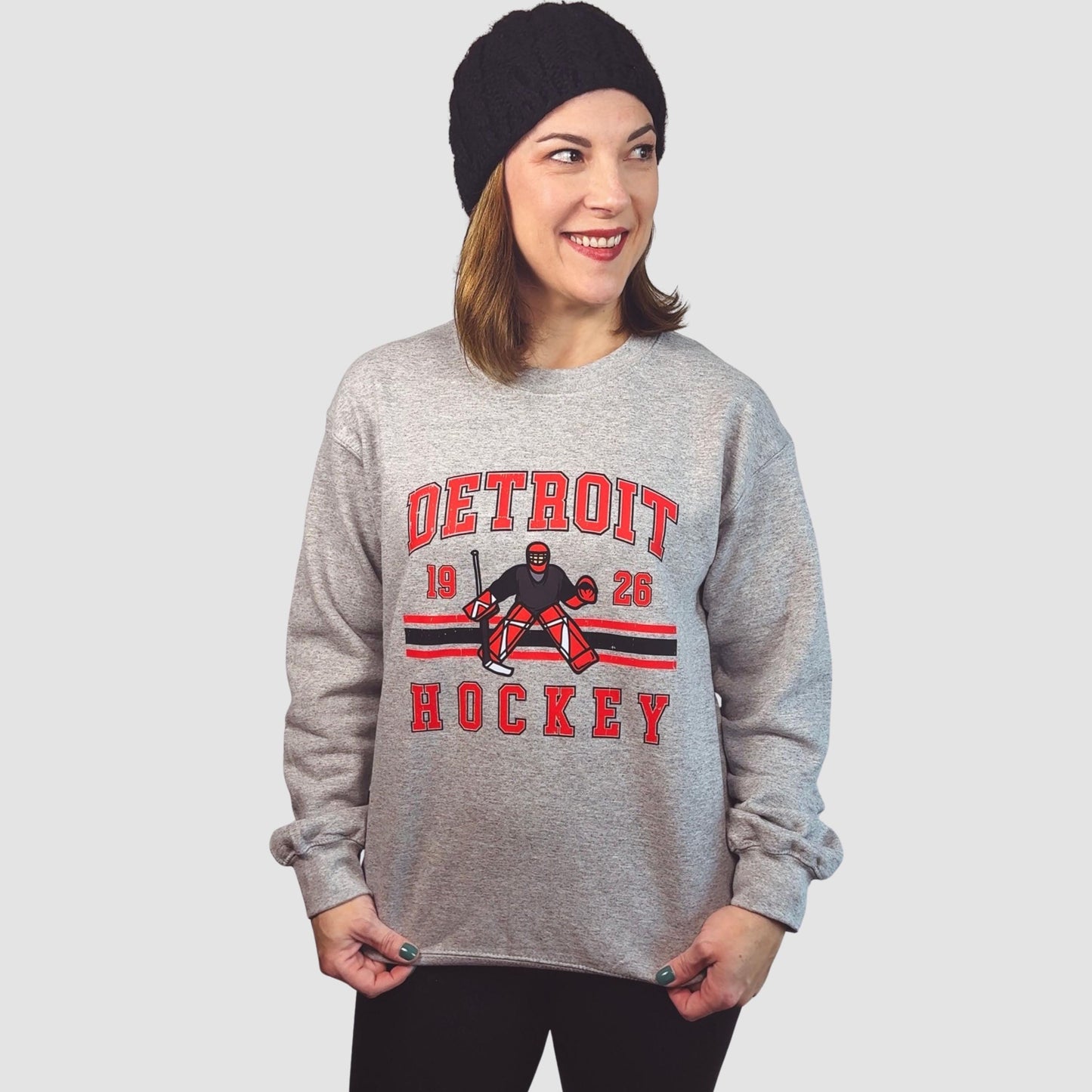 Vintage Detroit Hockey Sweatshirt | Grey Fleece Crewneck | EST 1926 Retro Game Day Pullover