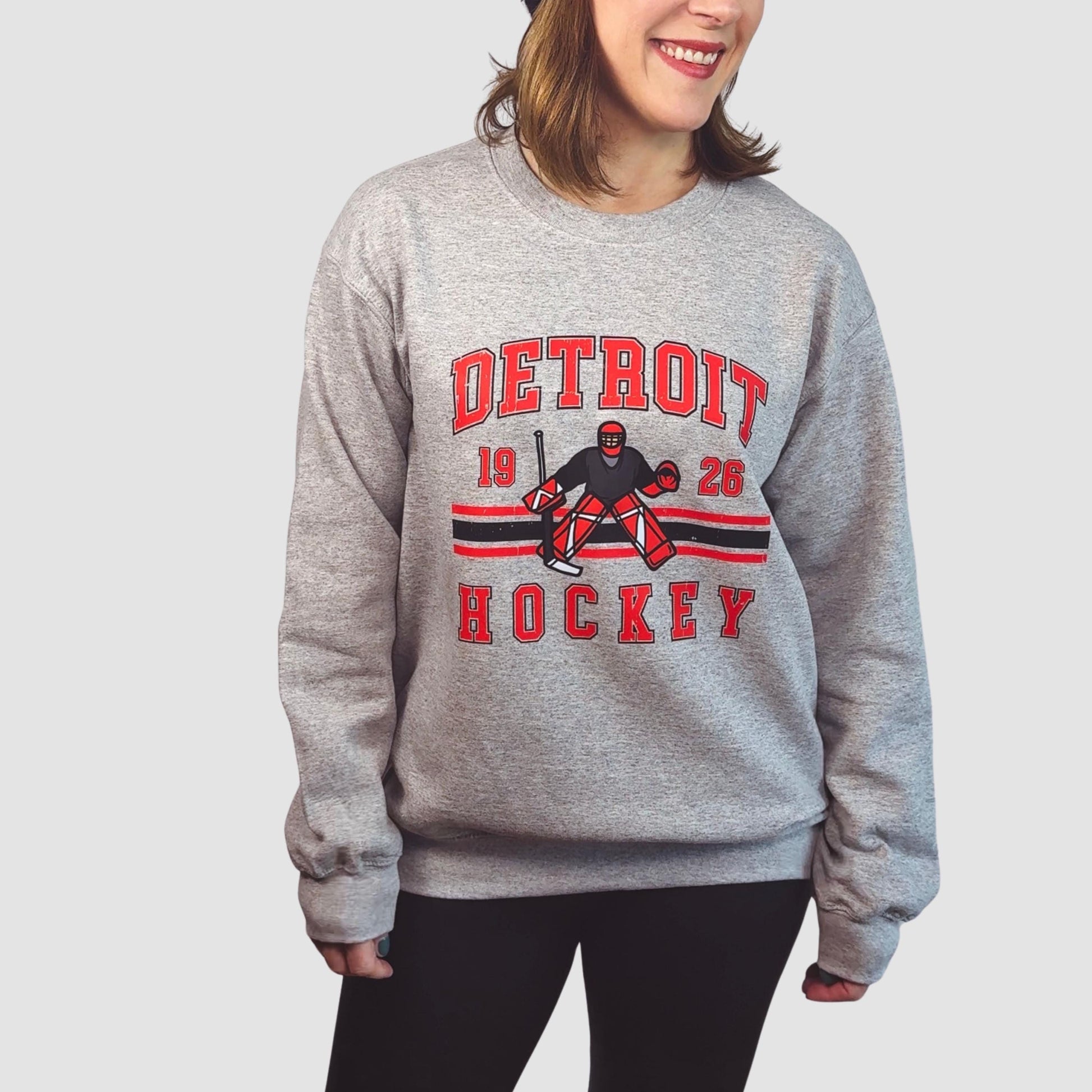 Vintage Detroit Hockey Sweatshirt | Grey Fleece Crewneck | EST 1926 Retro Game Day Pullover