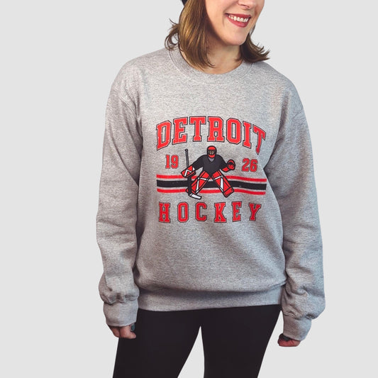 Vintage Detroit Hockey Sweatshirt | Grey Fleece Crewneck | EST 1926 Retro Game Day Pullover