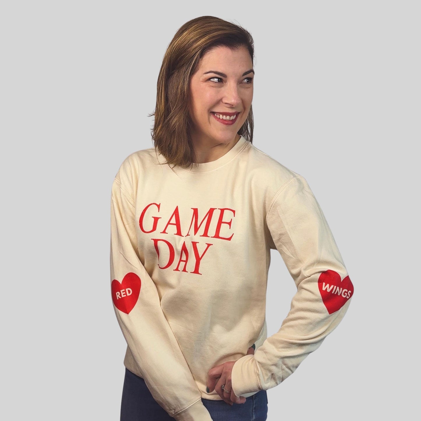 Detroit Hockey Game Day Sweatshirt | Comfort Colors Lightweight Pullover | Red Wings Heart Sleeve