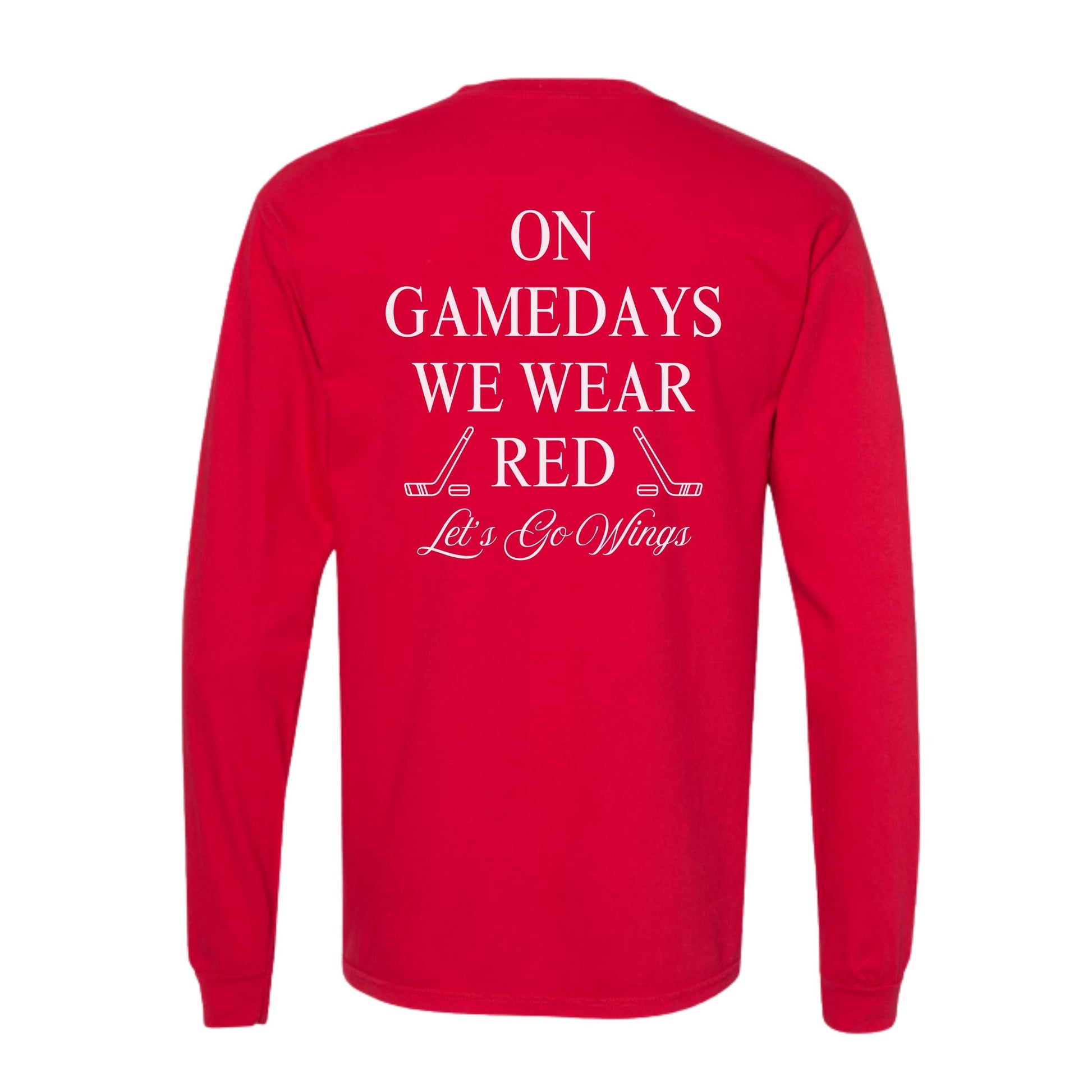 Detroit Hockey Game Day Shirt Women’s | Red Comfort Colors Long Sleeve Go Wings Tee
