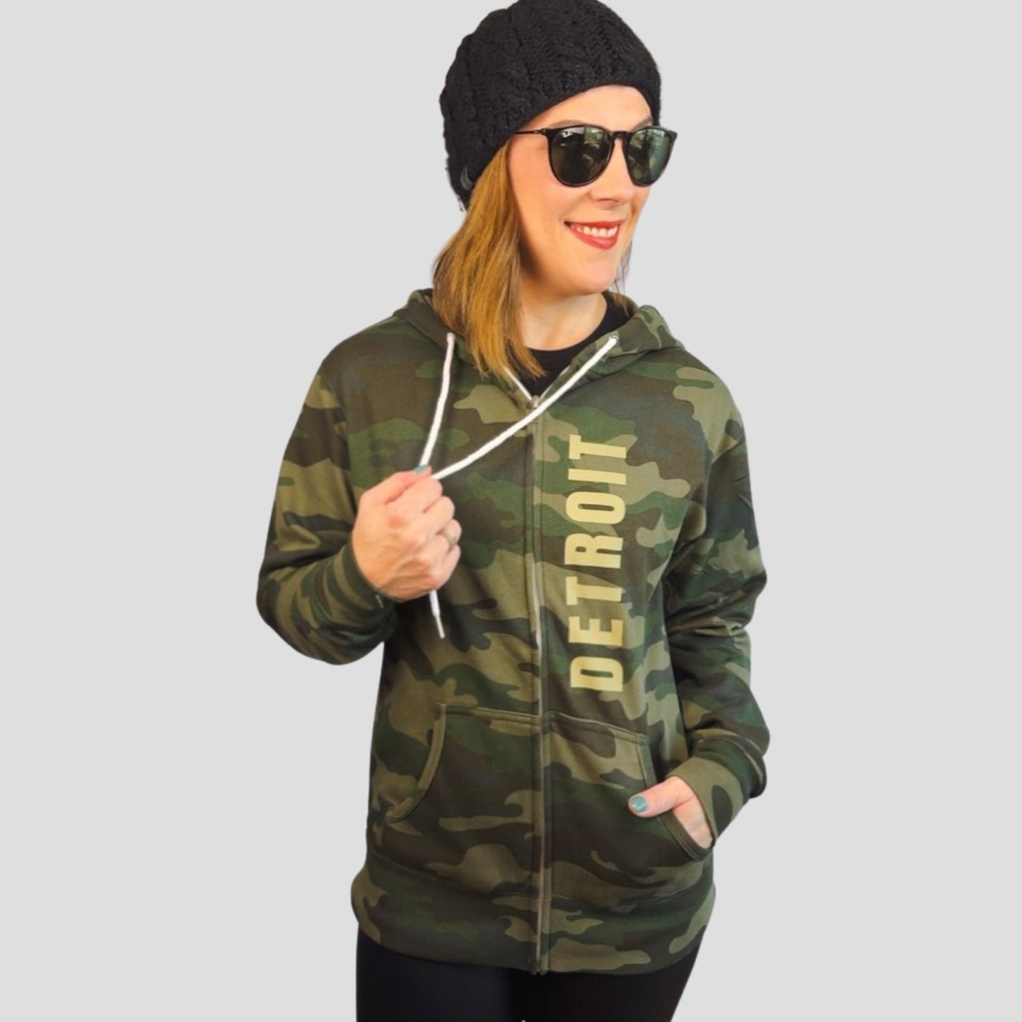 Detroit Camo Zip Hoodie | Full Zip Sweatshirt | Unisex Streetwear Game Day Layer