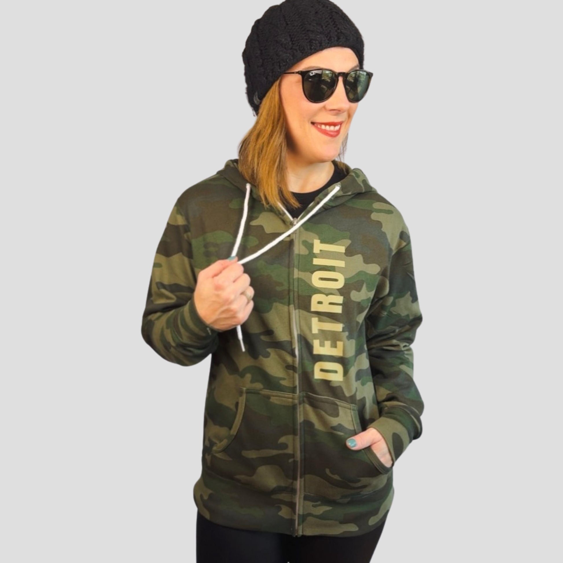 Detroit Camo Zip Hoodie | Full Zip Sweatshirt | Unisex Streetwear Game Day Layer