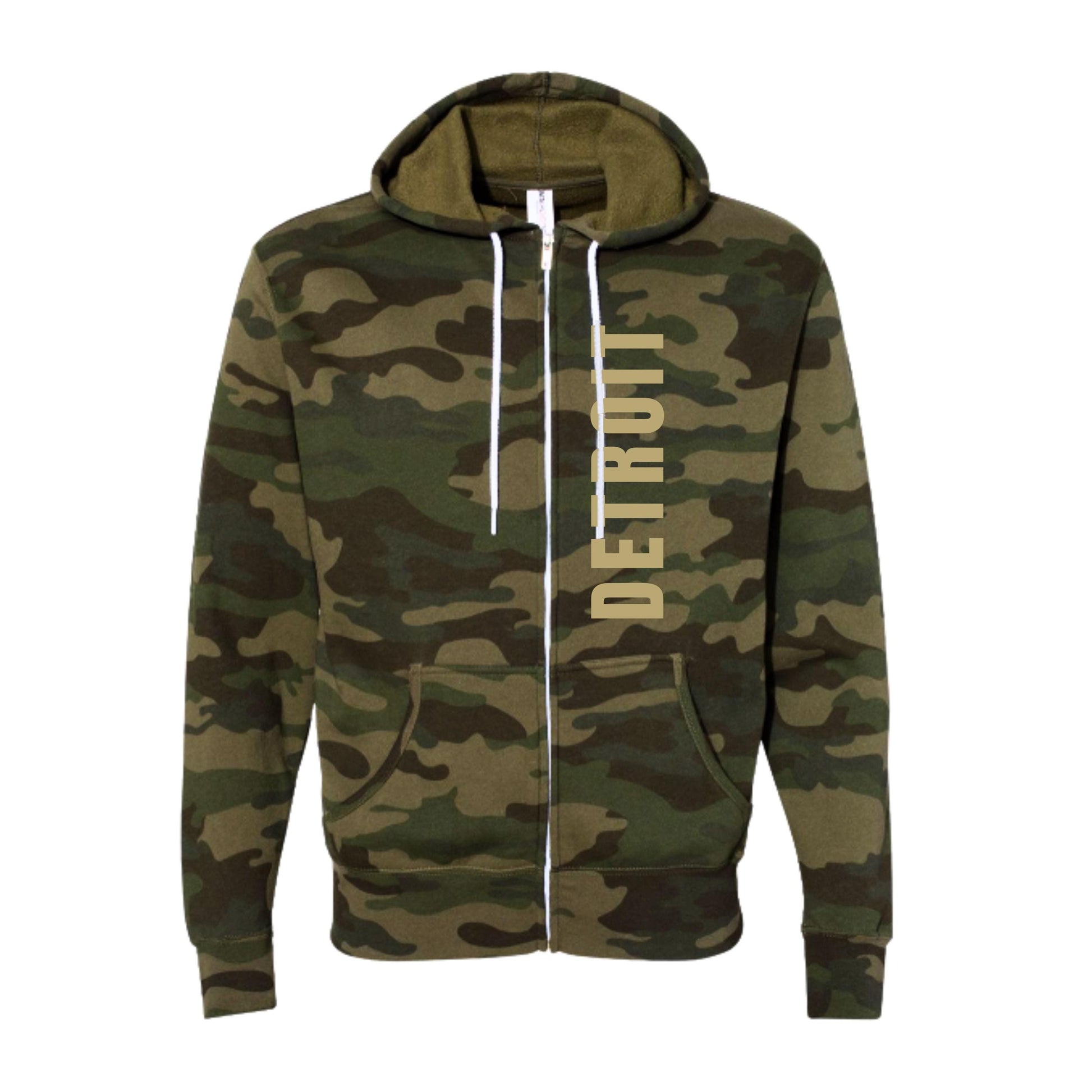 Detroit Camo Zip Hoodie | Full Zip Sweatshirt | Unisex Streetwear Game Day Layer
