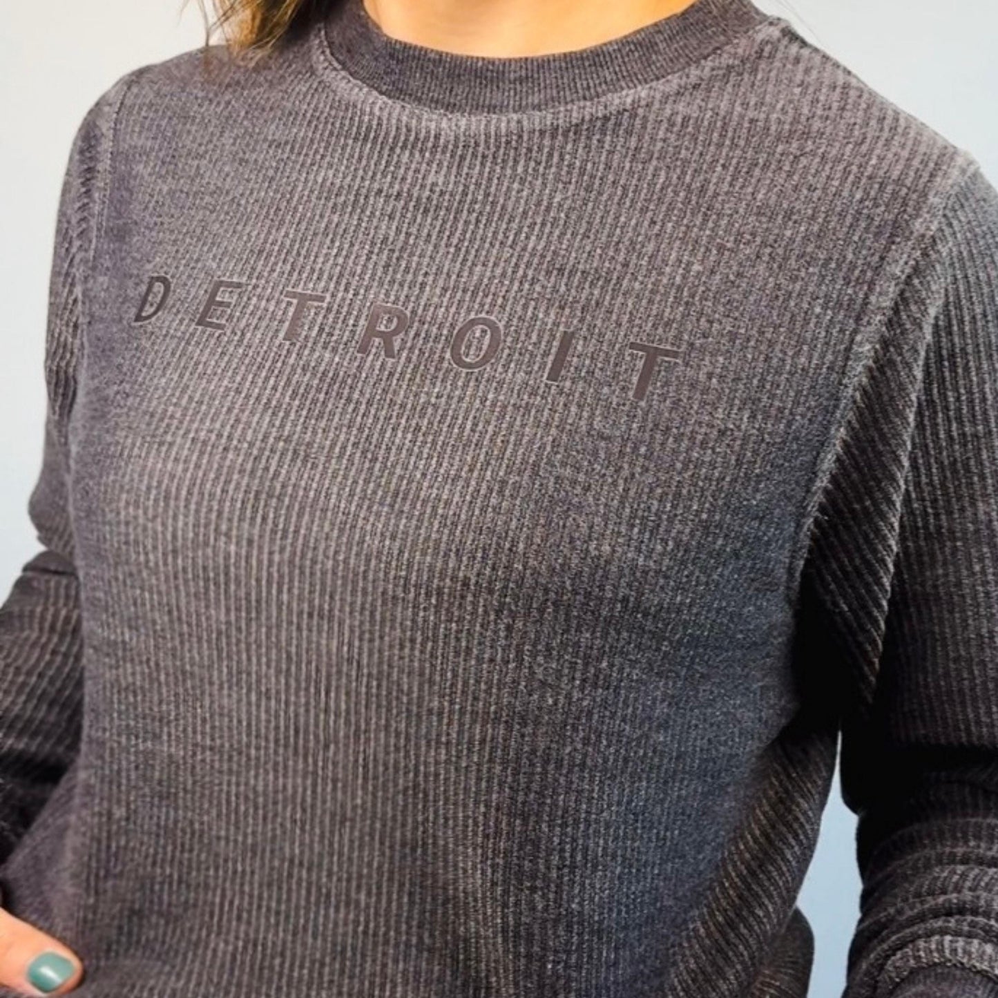 Detroit Corduroy Long Sleeve Shirt | Tone on Tone Black Top | Minimal Detroit Style Streetwear