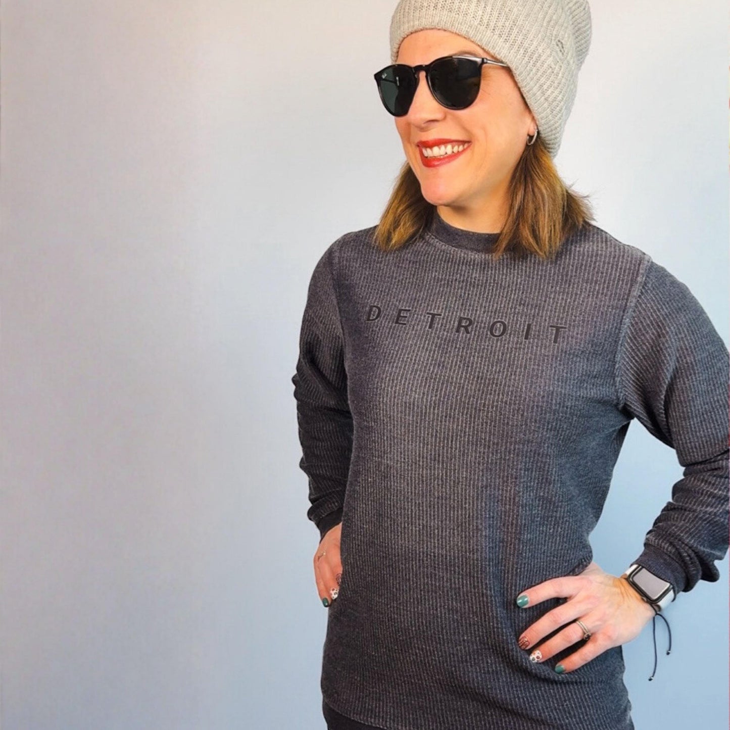 Detroit Corduroy Long Sleeve Shirt | Tone on Tone Black Top | Minimal Detroit Style Streetwear